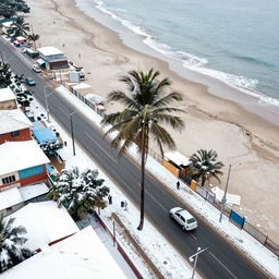 winter and snow street ghana coconut tree down down accra beach aerial cinematic details illustration