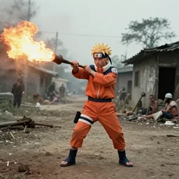 old photo of naruto as flamethrower operator in vietnam, horrific, depressing, brutal