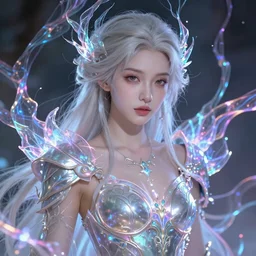 a photographic portrait of an attractive young girl, partially clothed in ethereal armor, surrounded by colorful transparent plasma, emitting psychic powers, beautiful bone structure, perfectly proportioned face, perfect eyes, intricate, elegant, highly detailed, hyper detailed, trending on tumblr, by artgerm, by loish, fantasy scene, fantasy aesthetic, from Valerian and the City of a Thousand Planets, trending on Artstation