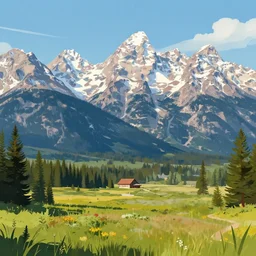 view at grand teton national park, digital art, illustration