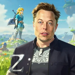 an in game portrait of elon musk from the legend of zelda breath of the wild, breath of the wild art style.