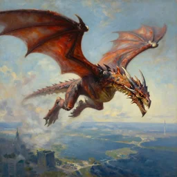 oil painting of deathwing dragon flying down on earth by greg rutkowski