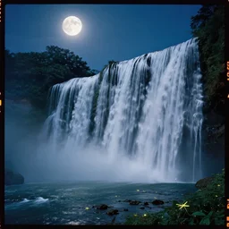 kodak portra 4 0 0 photographic and realistic, waterfalls, fireflys, night, moonlight, detailed, octane render, unreal engine, 4 k, artstation, hyper realistic, wide angle, floor flooded, how a river, objects that float, 3 5 mm, sharp focus, soft light, volumetric light, in the style of gregory crewdson