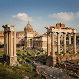 hores of Rome with roman monuments and buildings on the horizon, volumetric lighting, beautiful scenery, hd, hdr, cinematic 4k wallpaper, 8k, detailed, high resolution, artstation, early medieval, realistic, Rome, Roman Monuments