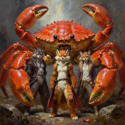 fursuiters vs giant enemy crabs, oil painting, highly detailed, intricate, insanely detailed, cinematic, 8 k, shiny crisp finish, epic
