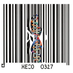 dna glitched barcode. graphic design. detailed.