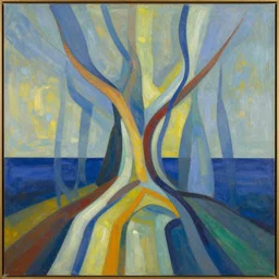 the tributaries all flowed to the sea, high quality abstract art in the style of georgia o keefe and cubism, - n 4