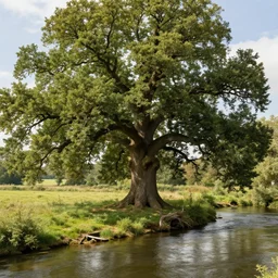 an incredibly beautiful old oak surrounded by a river channel along, by heinrich lefler, by warwick goble, by ivan belibin, artstation, cgsociety, concept art - 7 6 8