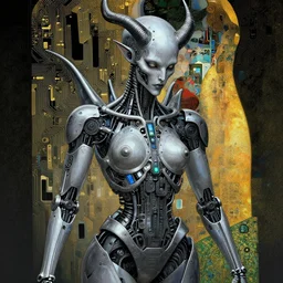 depraved cybernetic demon, lsd, circuitry, intricate detail, klimt, frazetta,