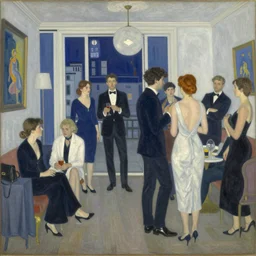 “people in room of Chelsea hotel the morning after big party, by Raoul Dufy, by Carlos Nadal, by Paul wonner”