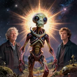 portrait of a space zombie in a scenic environment by jesper ejsing and eddie mendoza, cosmic