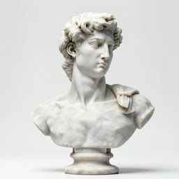 stylized carrara marble ornate statue bust made of marble of hercules, perfect symmetrical body, perfect symmetrical face, hyper realistic, hyper detailed, by johannen voss, by michelangelo, octane render, blender, 8 k, displayed in pure white studio room