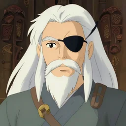 an old white - haired viking with an eye - patch, trending on pixiv fanbox, painted by makoto shinkai, takashi takeuchi studio ghibli, akihiko yoshida, yoshitaka amano, wangechi mutu, clean cel shaded vector art, illustration, hd, 8 k