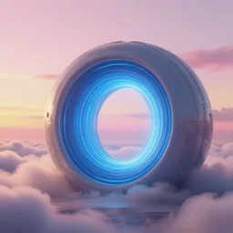 futuristic fantasy with chrono distortions and blue portal, at gentle dawn pink - yellow light, by adam varga, cinematic lighting, volumetric lighting, smooth, sharp focus, highly detailed, render in unreal engine 5, artstation, deviantart, behance, trending, epic composition, hd, octane, unreal engine, volumetric lighting, light rays, masterpiece, award - winning