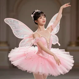 a beautiful ballerina woman with black twintail hair, wearing a pink tutu, fairy wings, Hearthstone official splash art