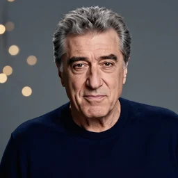 A high-quality studio portrait of Robert DeNiro who looks mischievous, he\'s up to no good, bokeh, 90mm, f/1.4