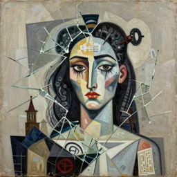 existential distortion, digital collage, decoupage, assemblage, photomontage, pablo picasso, francis picabia, canvas texture, contemporary art, punk art, photorealistic, portrait, expressionism, masterpiece, dynamic composition, spectacular quality, intricate oil details, broken glass