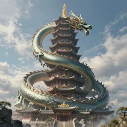 gigantic tower, majestic japanese dragon winding around it, reaching for the sky, ( ( wadim kashin ) ), artstation, 4 k, concept art, grimgar
