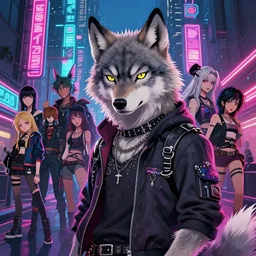 beautiful commission digital art portrait commission of an androgynous furry anthro wolf wearing punk clothes in the streets of a cyberpunk city. neon signs. made by zaush, rick griffin, tessgarman, angiewolf, miles df, smileeeeeee, ethrk, charlie bowater, artgerm, makoto shinkai, fa, furraffinity