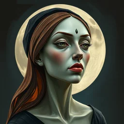 3 d cell shaded portrait painting of moon witch, 3 d cell shaded cubism, in the style of picasso, elegant, highly detailed, artstation, art by picasso 3 d cell shaded octane render unreal engine