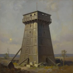 oil painting of a siege tower, volumetric lighting