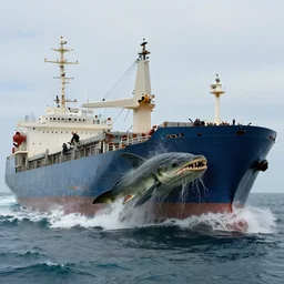 a kelpie attacking cargo ships, 4 k uhd