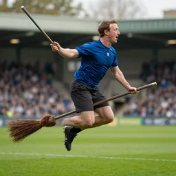Mark Zuckerberg on a flying broomstick playing Quidditch