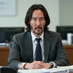 Keanu Reeves in the office 4K quality super realistic
