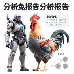 rooster in a cybertech battle suit, analysis report, artstation character reference sheet