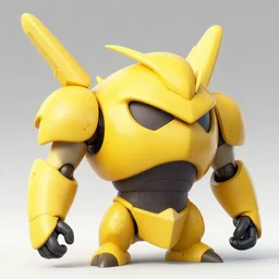 yellow mecha Keetongu Bionicle, pan shaped head, by Greg Rutkowski