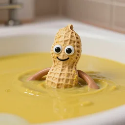 mister peanut sitting in a hot tub full of mustard