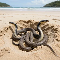 deep pit of venomous snakes on a beach