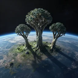 surface of an alien planet with bubbly trees t