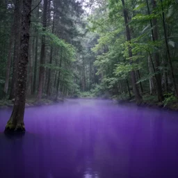 photo of an ethereal forest with a purple lake, highly detailed, 4k
