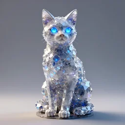 a statue of a cat with glowing blue eyes, concept art by Nazmi Ziya Güran, featured on polycount, statue art, polycount, concept art, made of crystals