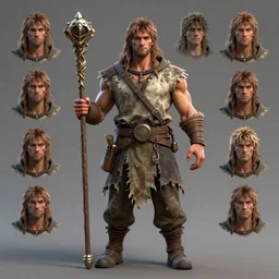 a cool and muscular male refugee of legends character, shabby beggar clothes, staff and bag, symmetrical, maximalist, cg animation, riot enterainment, arcane, realistic, hyper detailed, masterpiece character select portrait, by artgerm, anna dittmann, ilya kuvshinov, loish, drew struzan, charlie bowater, 3 d