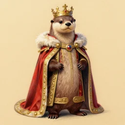 expressive stylized master furry artist pastel pencil drawing full body portrait character study of the anthro male anthropomorphic otter fursona animal person wearing crown and cape royal western king regal intricate ornate