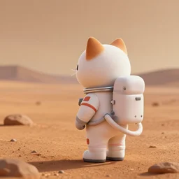 cute anthropomorphic cat astronaut looking out over a barren mars landscape, 8 k, octane render