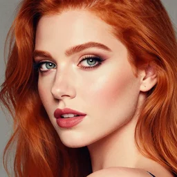 beautiful redhead woman, glamor shot, pointillism, closeup