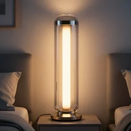 stylish futuristic solarpunk tall lamp bedside photo illumination hd