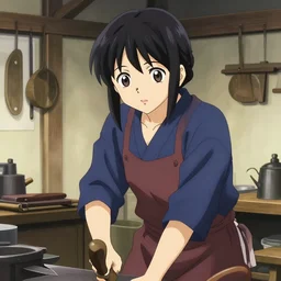 character portrait of a blacksmith tomboy at the smithy, hidari, color page, tankoban, 4K, tone mapping, Akihiko Yoshida.