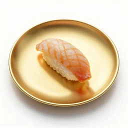 golden sushi plate, clean 3d render, octane render, isolated on a pure white background, centered, entire object in frame, sharp focus, soft studio lighting