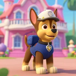 barbie dreamhouse adventure as a paw patrol dog, anime, disney, pixar, 8 k, hd, kodak film, volumetric lighting, subsurface scattering, photorealistic, octane render, details, xgen fur