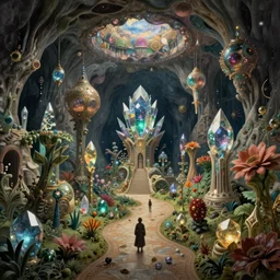 an epic elite masterpiece mysterious sci - fi matte painting of an impossible path through underground cave dream worlds with surreal crystal gem structures inspired by heironymous bosch's garden of earthly delights, surreal cave subterranean landscapes by asher durand and cyril rolando and natalie shau, insanely detailed and intricate, elegant, subterranean sprawling galaxy, creative