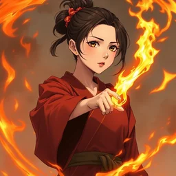beautiful girl in robes practicing fire magic, roaring flames, beautiful pattern | | anime!!!, fine - face, realistically shaded, perfect face, fine details. anime. by ilya kuvshinov, katsuhiro otomo