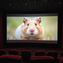 photo of the cinema screen, a movie about hamsters is on the screen, unedited, sharp focus, 8 k