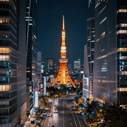 the city of tokyo, japan at night, clean line - work, award - winning, 4 k, trending on artstation, photorealistic, volumetric lighting, octane render
