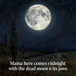 dramatic lighting romantic painting titled'mama here comes midnight with the dead moon in its jaws ', magical realism symbolist, full landscape, painted by arnold bocklin and odilon redon, shocking detail trending on artstation 8 k