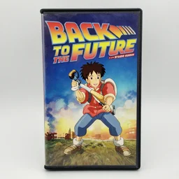 a painted vhs cover for the back to the future animated studio ghibli movie