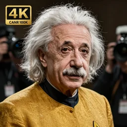 Albert Einstein in Star Trek, color, highly detailed, high quality, HD, 4k, 8k, Canon 300mm, professional photographer, 40mp, lifelike, top-rated, award winning, realistic, sharp, no blur, edited, corrected, trending